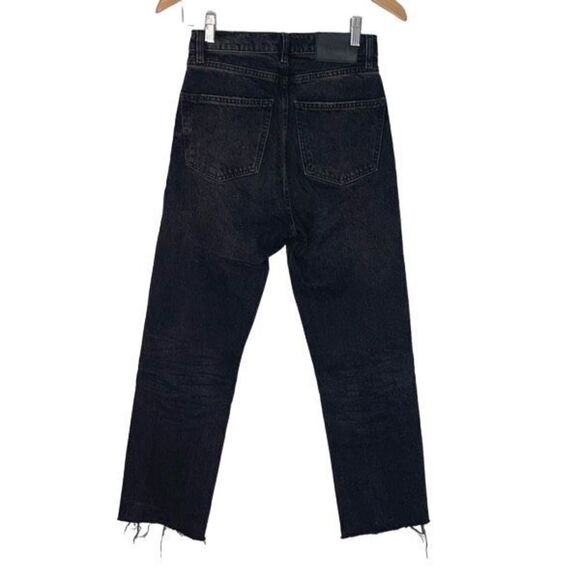 Zara‎ Womens Distressed Cutoff Jeans Stretch Whiskering Straight Leg Black 2 - Picture 4 of 11